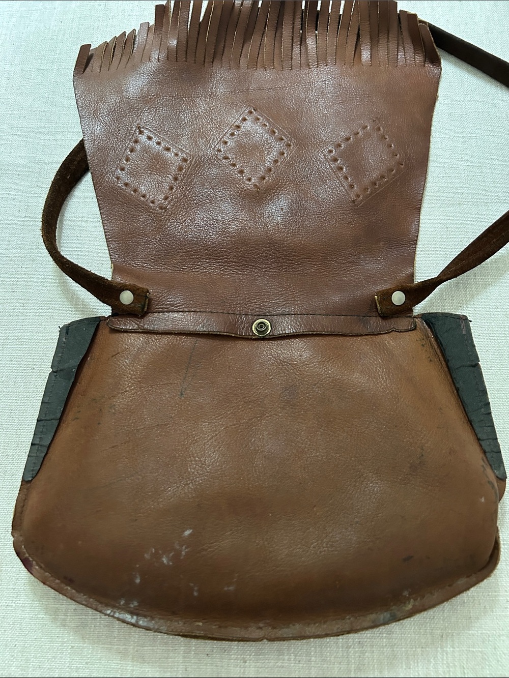 Vintage Handmade Suede Leather Fringe Crossbody Bag Hippie 70's Festival Boho - Picture 5 of 10